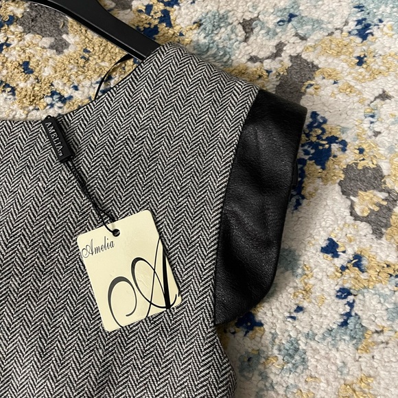 Classy Wool Lined Dress with Vegan Leather Flutter Sleeve - Picture 3 of 5